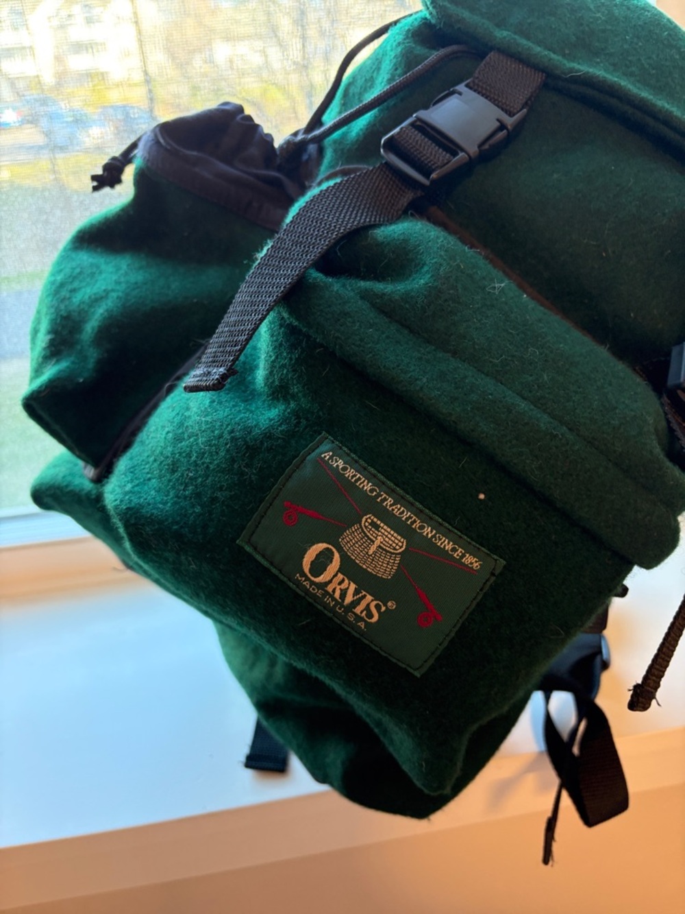 Orvis Dark Green Wool Daypack with Buckle Closures